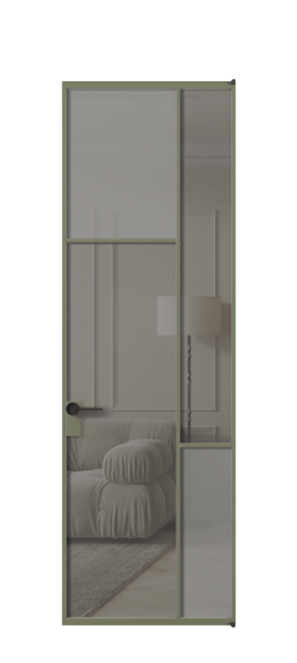 Межкомнатная дверь Mosaic АЛПЛ041.10 Алюминий оливковый тёмный Сатинированное серое стекло, триплекс, 6 мм + Прозрачное серое стекло, триплекс Цена 140550 ₽ | Volhovec