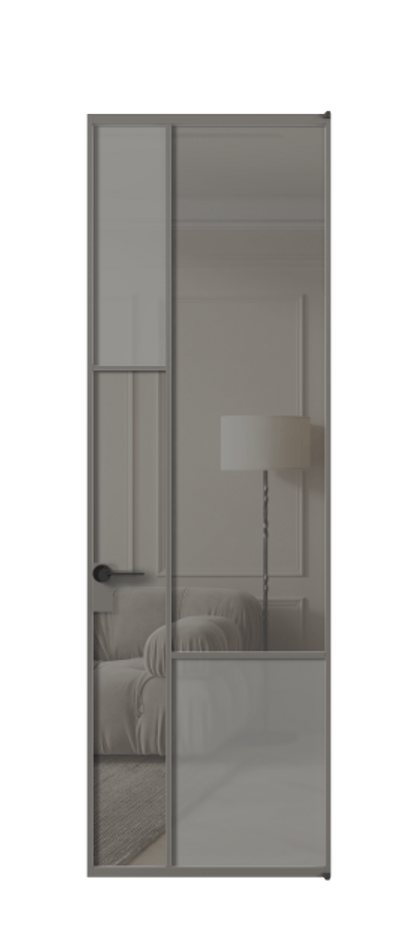 Межкомнатная дверь Mosaic АЛПЛ041.13 Алюминий классический серый Сатинированное серое стекло, триплекс, 6 мм + Прозрачное серое стекло, триплекс Цена 140550 ₽ | Volhovec