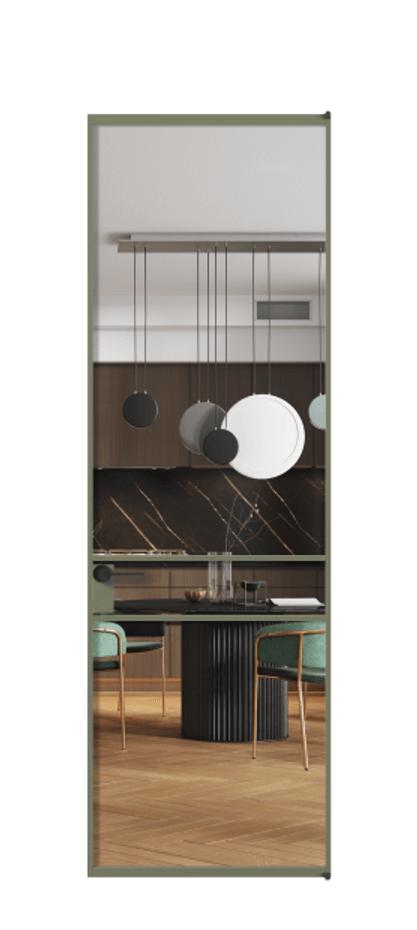 Алюминиевая дверь АЛПЛ040.02 Алюминий оливковый тёмный Прозрачное стекло "Кристал Вижн", калёное Цена 143410  | Volhovec