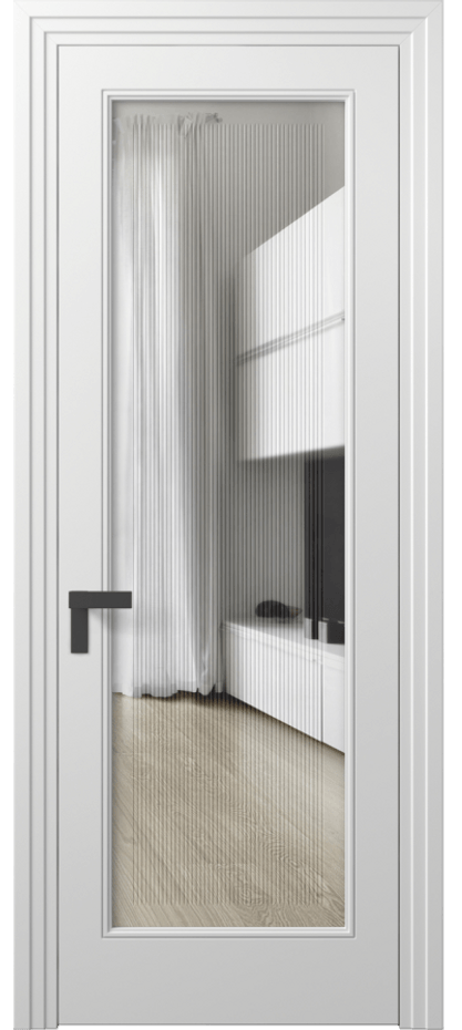 Межкомнатная дверь Rocca 8300 Матовый белоснежный Прозрачное стекло с гравировкой "Каннелюры", триплекс Цена 86371 ₽ | Volhovec