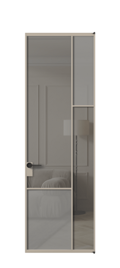 Межкомнатная дверь Mosaic АЛПЛ041.12 Алюминий бисквитный Сатинированное серое стекло, триплекс, 6 мм + Прозрачное серое стекло, триплекс Цена 140550 ₽ | Volhovec