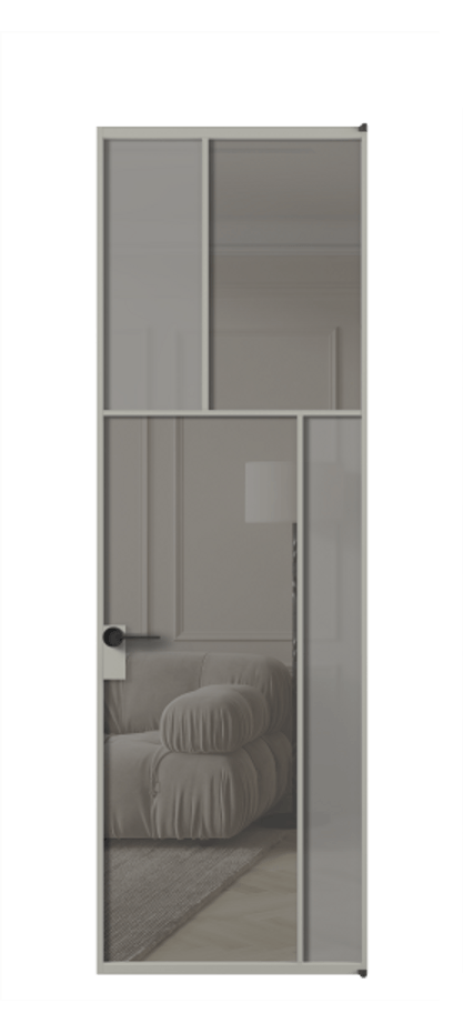 Межкомнатная дверь Mosaic АЛПЛ041.23 Алюминий нейтральный серый Сатинированное серое стекло, триплекс, 6 мм + Прозрачное серое стекло, триплекс Цена 140550 ₽ | Volhovec