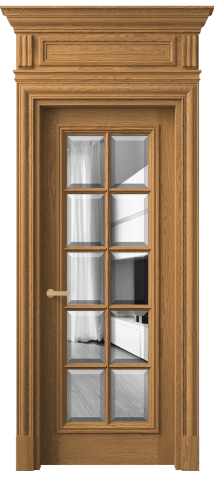 Межкомнатная дверь Антик 7310 Дуб солнечный матовый Двустороннее зеркало с фацетом, триплекс Цена 328450 ₽ | Volhovec