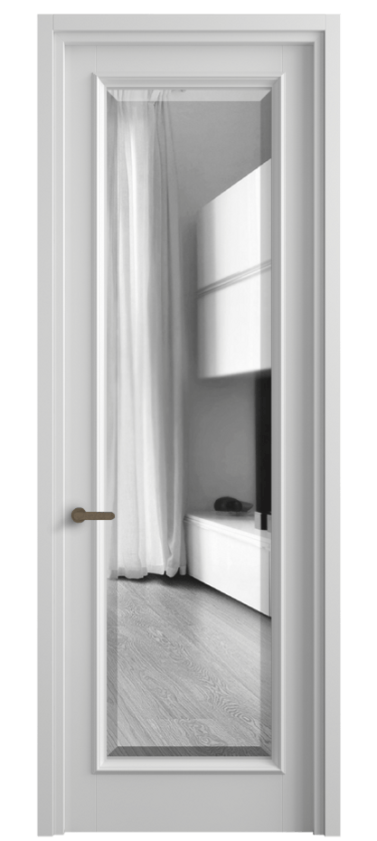 Межкомнатная дверь Шарм 6702 Матовый белоснежный Двустороннее зеркало с фацетом, триплекс Цена 110990 ₽ | Volhovec