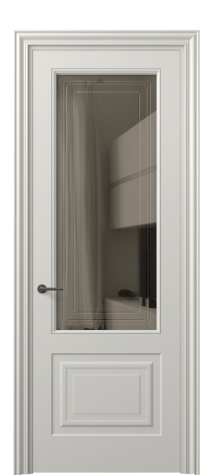 Межкомнатная дверь Mascot 8452 Матовый тёплый серый Прозрачное бронзовое стекло с гравировкой "Грани", триплекс Цена 76950 ₽ | Volhovec