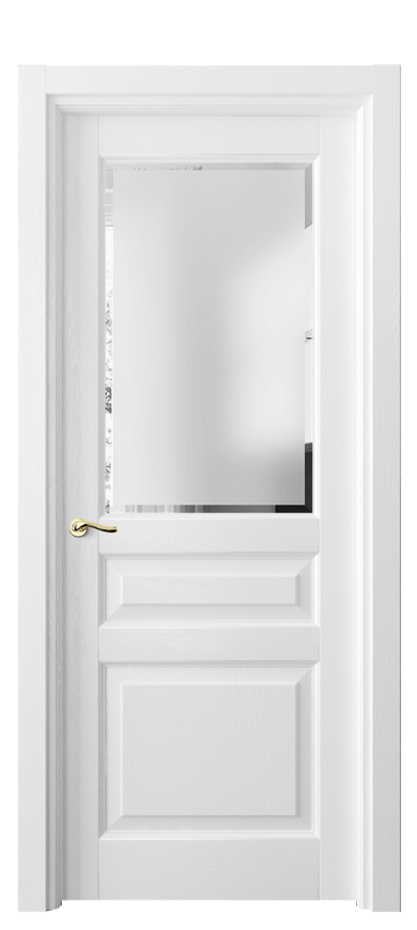 Межкомнатная дверь Лигнум 0710 Дуб белоснежный Сатинированное стекло с фацетом Цена 154330 ₽ | Volhovec