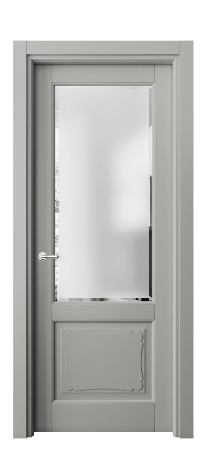 Межкомнатная дверь Тоскана Элегантэ 6322 Матовый нейтральный серый Сатинированное стекло с фацетом Цена 106810 ₽ | Volhovec