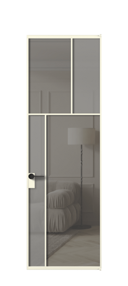 Межкомнатная дверь Mosaic АЛПЛ041.22 Алюминий молочно-белый Сатинированное серое стекло, триплекс, 6 мм + Прозрачное серое стекло, триплекс Цена 140550 ₽ | Volhovec