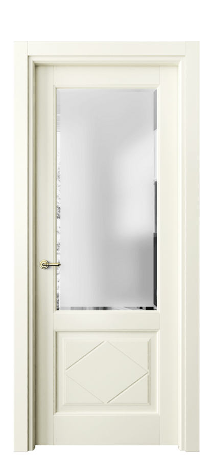 Межкомнатная дверь Toscana Rombo 6342 Бук молочно-белый Сатинированное стекло с фацетом Цена 82540 ₽ | Volhovec