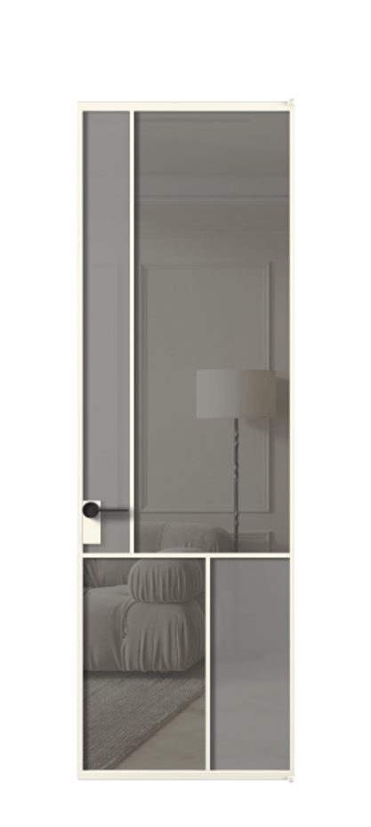 Межкомнатная дверь Mosaic АЛПЛ041.20 Алюминий жемчужный Сатинированное серое стекло, триплекс, 6 мм + Прозрачное серое стекло, триплекс Цена 140550 ₽ | Volhovec