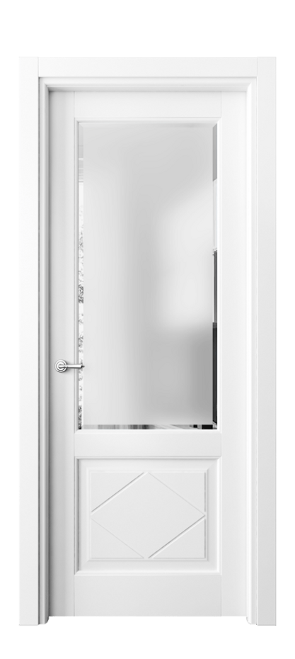 Межкомнатная дверь Toscana Rombo 6342 Бук белоснежный Сатинированное стекло с фацетом Цена 82540 ₽ | Volhovec