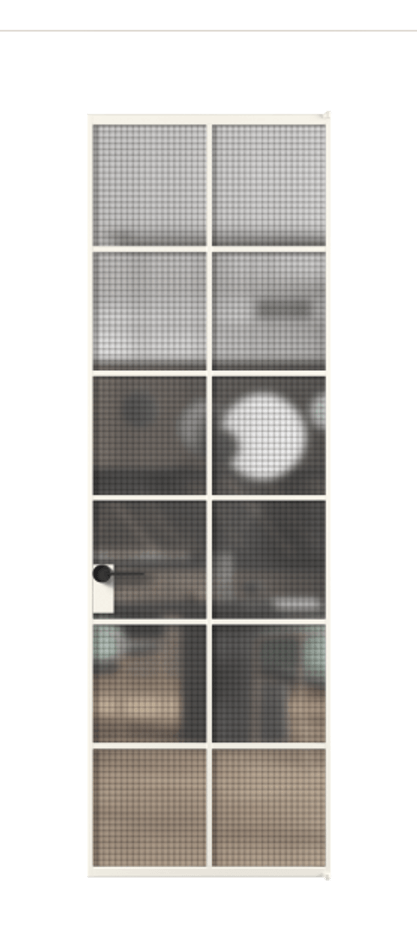 Алюминиевая дверь АЛПЛ040.05 Алюминий пудровый белый Декоративное стекло с сеткой "Mesh silver", триплекс Цена 133950  | Volhovec