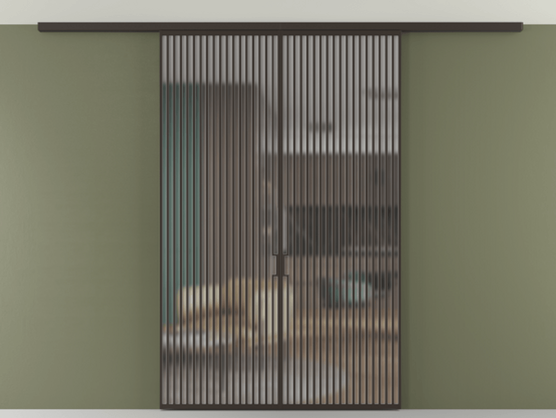 Перегородка Formato вдоль стены на потолок 2 створки АЛПР 040.06 Алюминий антрацит Сатинированное стекло "Matelux Crystal Vision", калёное, матовое, каленое 6 мм Цена 505470 ₽ | Volhovec