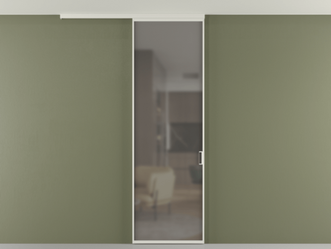 Перегородка Formato вдоль стены на потолок 1 створка АЛПР 040.01 Алюминий Белый Сатинированное серое стекло, триплекс Цена 101800 ₽ | Volhovec