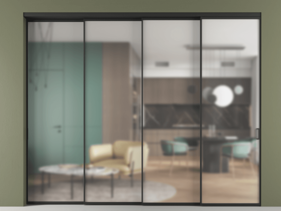 Перегородка Formato внутри проёма 4 створки с синхронным механизмом АЛПР 040.01 Алюминий Черный Сатинированное стекло "Matelux Crystal Vision", калёное, матовое, каленое 6 мм. Скрытый короб ЧЕР Цена 561550 ₽ 1. Полотно 4 шт. (800/2100 мм)
2. Комплект установки раздвижной системы
3. Базовый комплект фурнитуры
4. Комплект фурнитуры телескопик синхро-3
5. Ручка RONDO
. Фабрика дверей Волховец 8 (800) 551 43 19 Перегородка Formato внутри проёма 4 створки с синхронным механизмом АЛПР 040.01 Алюминий Черный Сатинированное стекло "Matelux Crystal Vision", калёное, матовое, каленое 6 мм Цена 561550 ₽ | Volhovec