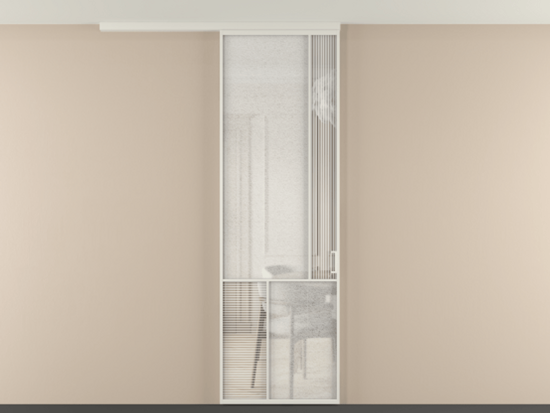 Перегородка Mosaic вдоль стены на потолок 1 створка АЛПР 041.21 Алюминий Белый Рифлёное стекло "Дюна", триплекс, 6 мм + Фактурное стекло "Лёд", триплекс. Скрытый короб БЕЛ Цена 151320 ₽ . Фабрика дверей Волховец 8 (800) 551 43 19 Перегородка Mosaic вдоль стены на потолок 1 створка АЛПР 041.21 Алюминий Белый Рифлёное стекло "Дюна", триплекс, 6 мм + Фактурное стекло "Лёд", триплекс Цена 151320 ₽ | Volhovec