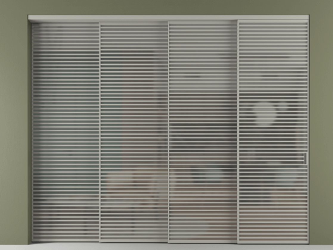 Перегородка Formato внутри проёма телескопик синхро 3 АЛПР 040.07 Алюминий нейтральный серый Сатинированное серое стекло, триплекс, 6 мм Цена 949850 ₽ | Volhovec