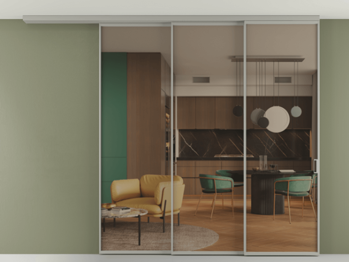 Перегородка Формато вдоль стены на потолок 3 створки с синхронным механизмом АЛПР 040.01 Алюминий нейтральный серый Прозрачное бронзовое стекло, триплекс. Цена 407670 ₽ 1. Полотно 2 шт. (800/2100 мм)
2. Комплект установки раздвижной системы
3. Базовый комплект фурнитуры
4.Ручка Рондо. Фабрика дверей Волховец 8 (800) 551 43 19 Перегородка Формато вдоль стены на потолок 3 створки с синхронным механизмом АЛПР 040.01 Алюминий нейтральный серый Прозрачное бронзовое стекло, триплекс Цена 407670 ₽ | Volhovec