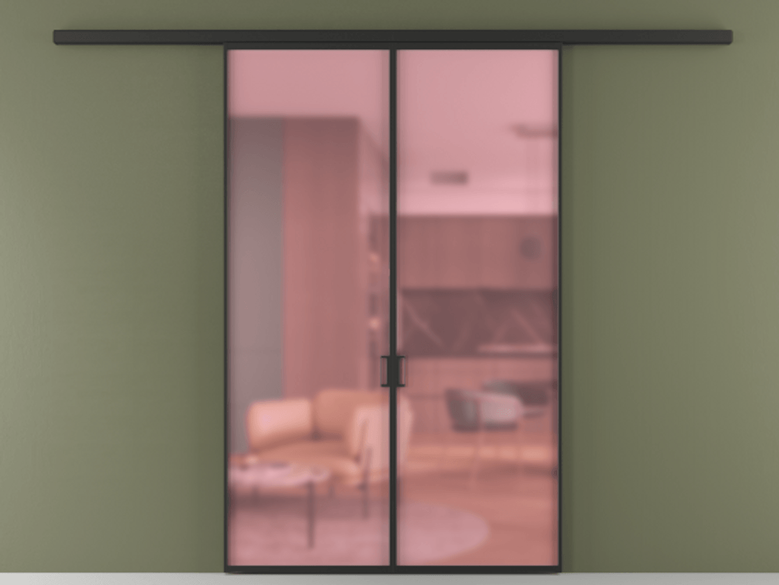 Перегородка Formato вдоль стены 2 створки АЛПР 040.01 Алюминий Черный Сатинированное розовое стекло, триплекс Цена 205460 ₽ | Volhovec