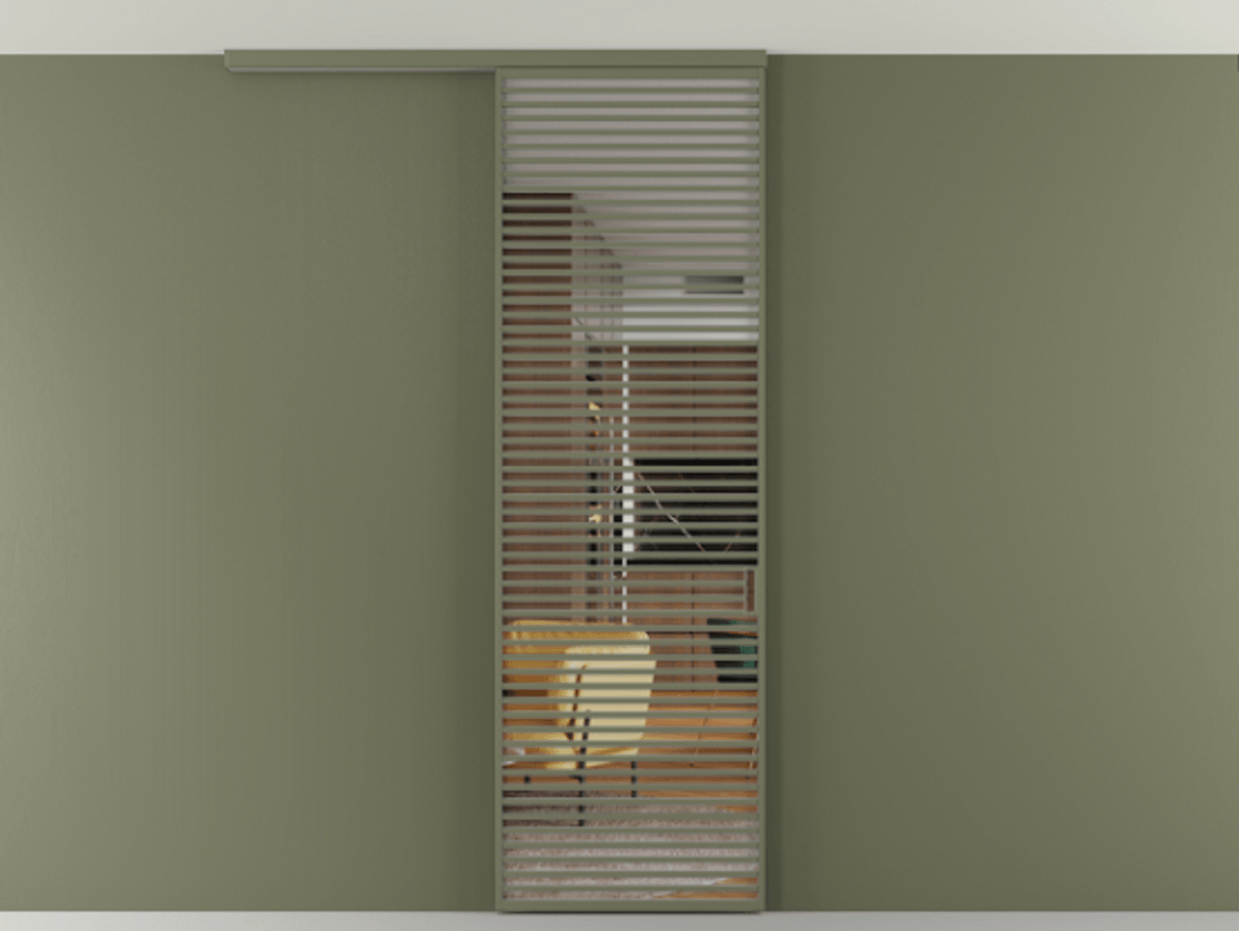 Перегородка Формато вдоль стены на потолок 1 створка АЛПР 040.07 Алюминий оливковый тёмный Прозрачное стекло "Кристал Вижн", калёное Цена 256640 ₽ | Volhovec