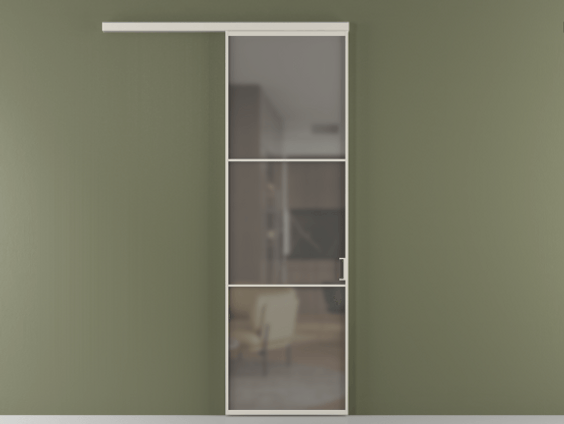 Перегородка Формато вдоль стены 1 створка АЛПР 040.03 Алюминий облачно-серый Сатинированное серое стекло, триплекс Цена 133210 ₽  | Volhovec