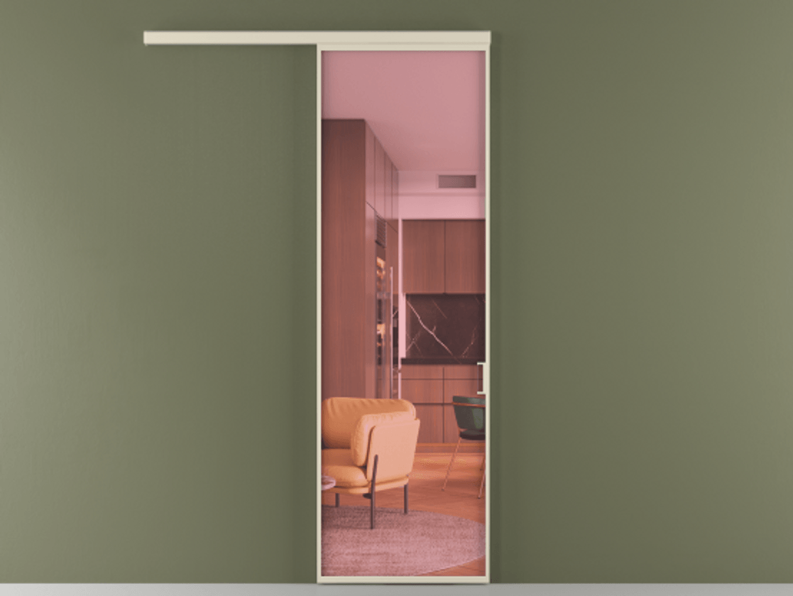 Перегородка Формато вдоль стены 1 створка АЛПР 040.01 Алюминий бежево-серый Прозрачное розовое стекло, триплекс Цена 101760 ₽  | Volhovec