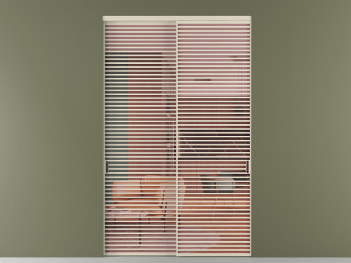 Межкомнатная дверь New Перегородка Formato внутри проёма двустворчатая АЛПР 040.07 Алюминий бежево-серый Прозрачное розовое стекло, триплекс, 6мм Цена 402930  | Volhovec