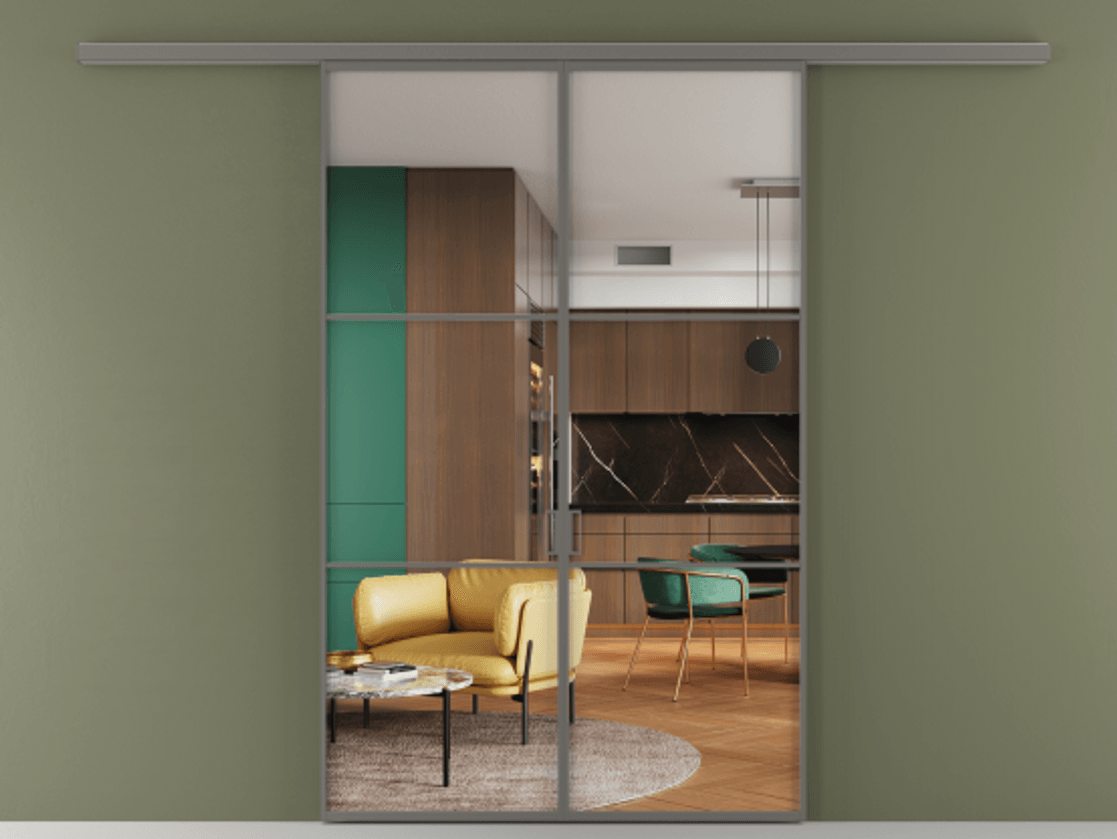 Перегородка Formato вдоль стены 2 створки АЛПР 040.03 Алюминий классический серый Прозрачное стекло "Crystal Vision", калёное Цена 273900 ₽ | Volhovec