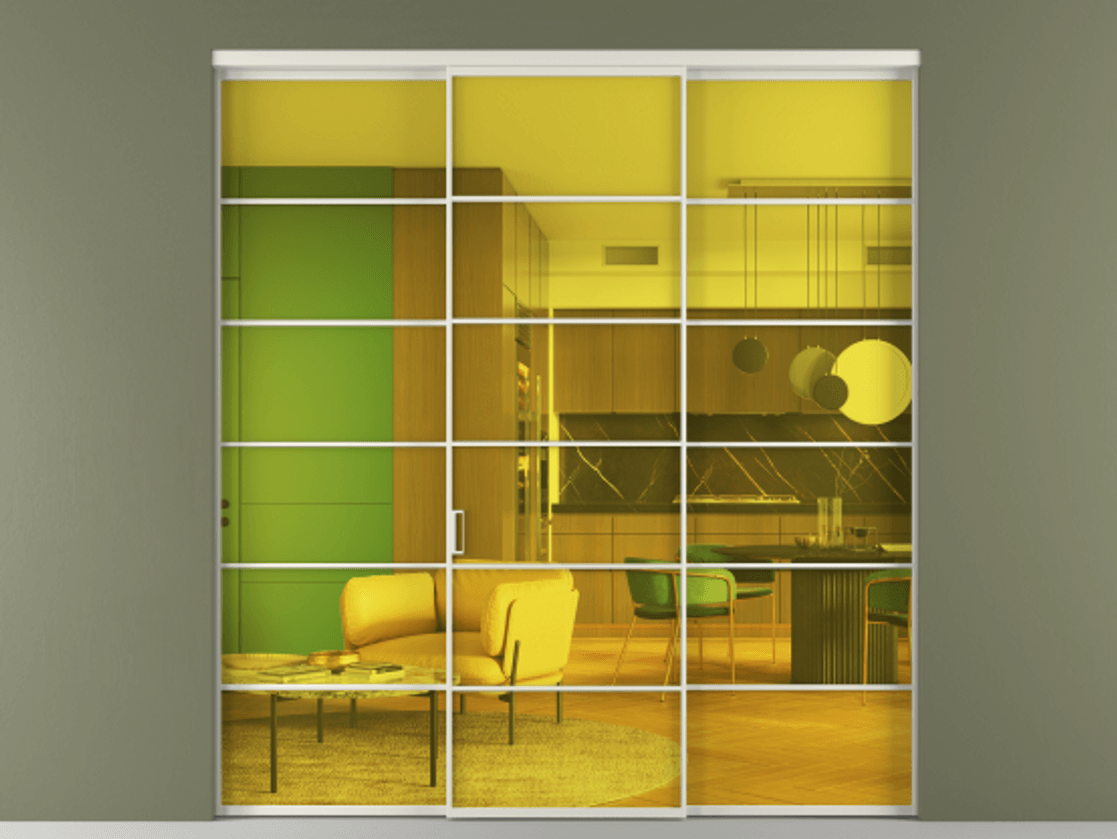 Перегородка Formato внутри проёма трёхстворчатая АЛПР 040.04 Алюминий Белый Прозрачное жёлтое стекло, триплекс. Скрытый короб БЕЛ Цена 282110 ₽ 1. Полотно 3 шт. (800/2100 мм)
2. Комплект установки раздвижной системы
3. Базовый комплект фурнитуры
4.Ручка RONDO. Фабрика дверей Волховец 8 (800) 551 43 19 Перегородка Formato внутри проёма трёхстворчатая АЛПР 040.04 Алюминий Белый Прозрачное жёлтое стекло, триплекс Цена 282110 ₽ | Volhovec