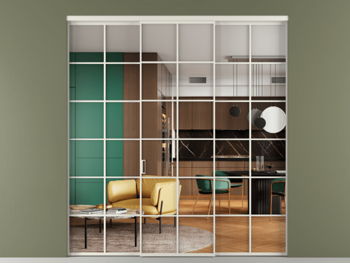 Перегородка Формато внутри проёма 3 створки АЛПР 040.05 Алюминий Белый Прозрачное стекло "Кристал Вижн", калёное Цена 360580 ₽ | Volhovec