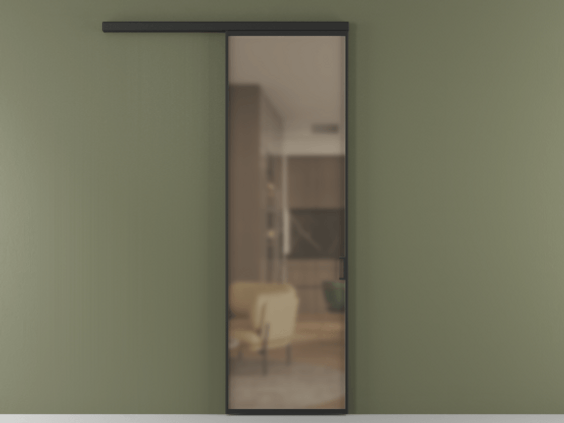 Перегородка Formato вдоль стены одностворчатая АЛПР 040.01 Алюминий Черный Сатинированное бронзовое стекло, триплекс Цена 115060 ₽  | Volhovec