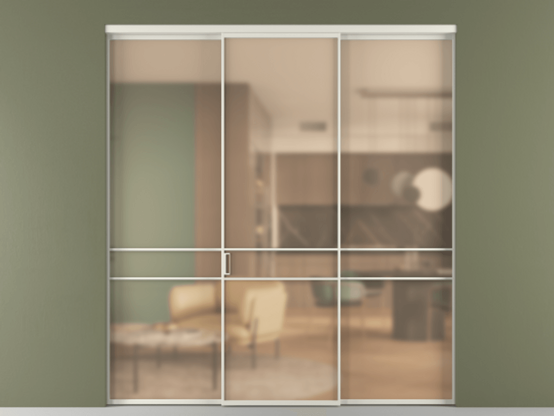 Перегородка Formato внутри проёма 3 створки АЛПР 040.02 Алюминий Белый Сатинированное оранжевое стекло, триплекс Цена 262570 ₽ | Volhovec