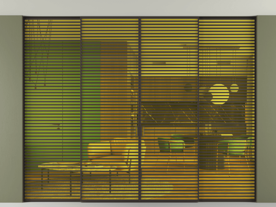 Перегородка Formato внутри проёма скрытое крепление в потолок 4 створки АЛПР 040.07 Алюминий антрацит Прозрачное жёлтое стекло, триплекс Цена 882210 ₽ | Volhovec