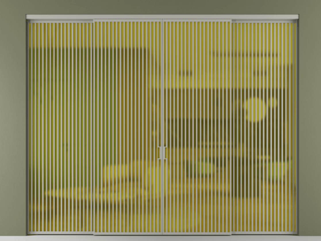 Перегородка Formato внутри проёма 4 створки АЛПР 040.06 Алюминий нейтральный серый Сатинированное жёлтое стекло, триплекс Цена 715790 ₽  | Volhovec