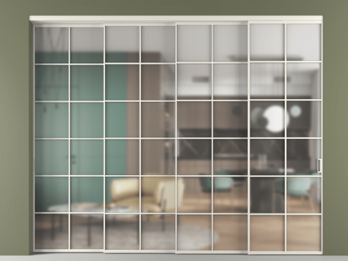 Перегородка Formato внутри проёма 4 створки с синхронным механизмом АЛПР 040.05 Алюминий Белый Сатинированное стекло "Matelux Crystal Vision", калёное, матовое, каленое 6 мм. Скрытый короб БЕЛ Цена 616990 ₽ 1. Полотно 4 шт. (800/2100 мм)
2. Комплект установки раздвижной системы
3. Базовый комплект фурнитуры
4. Комплект фурнитуры телескопик синхро-3
5. Ручка RONDO
. Фабрика дверей Волховец 8 (800) 551 43 19 Перегородка Formato внутри проёма 4 створки с синхронным механизмом АЛПР 040.05 Алюминий Белый Сатинированное стекло "Matelux Crystal Vision", калёное, матовое, каленое 6 мм Цена 616990 ₽ | Volhovec