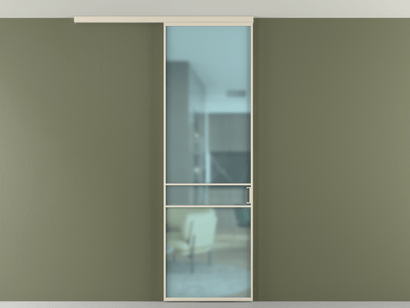 Алюминевая перегородка vd1_02 Алюминий бежево-серый Сатинированное голубое стекло, триплекс, 6мм. Цвет Алюминий бежево-серый. Материал Алюминий в эмали. Коллекция Перегородка Formato вдоль стены на потолок одностворчатая. Картинка.