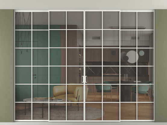 Алюминевая перегородка vn2+2_05 Алюминий светло-серый Серый прозрачное. Цвет Алюминий светло-серый. Материал Алюминий в эмали. Коллекция Перегородка Formato внутри проёма скрытое крепление в потолок 4 створки. Фото. Алюминевая перегородка vn2+2_05 Алюминий светло-серый Серый прозрачное. Цвет Алюминий светло-серый. Материал Алюминий в эмали. Коллекция Перегородка Formato внутри проёма скрытое крепление в потолок 4 створки. Картинка.