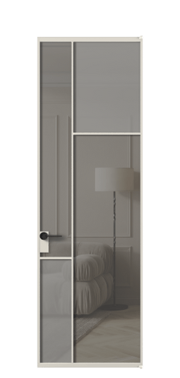 Дверь межкомнатная АЛПЛ041.11 АОС Серый сатин матовое + Серый прозрачное. Цвет Алюминий облачно-серый. Материал Алюминий в эмали. Коллекция Mosaic. Картинка.