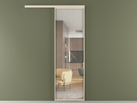 Алюминевая перегородка vd1_01_ Алюминий бежево-серый Moru. Цвет Алюминий бежево-серый. Материал Алюминий в эмали. Коллекция Перегородка Formato вдоль стены 1 створка. Картинка.