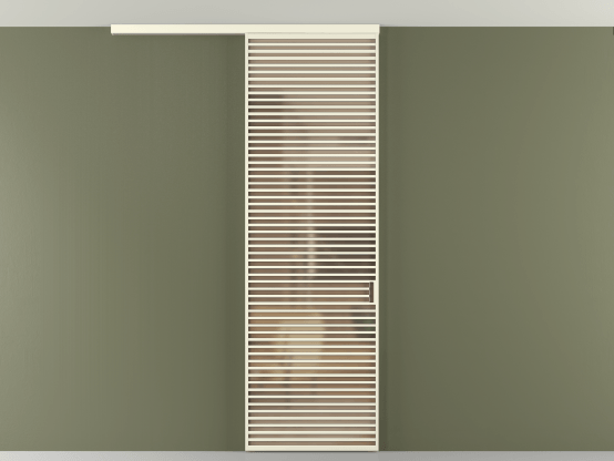 Алюминевая перегородка АЛПР 040.07_АМБ_САТ ОРАНЖ_new. Цвет Алюминий молочно-белый. Материал Алюминий в эмали. Коллекция Перегородка Formato вдоль стены на потолок 1 створка. Картинка.