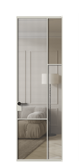 Дверь межкомнатная АЛПЛ041.12 АТСР MS+Бронза триплекс. Цвет Алюминий тёплый серый. Материал Алюминий в эмали. Коллекция Mosaic. Картинка.