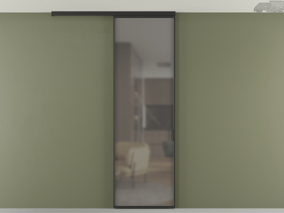 Алюминевая перегородка pv1_01 Серый сатин матовое ЧЕР. Цвет Алюминий Черный. Материал Алюминий. Коллекция Перегородка Formato вдоль стены на потолок 1 створка. Картинка.